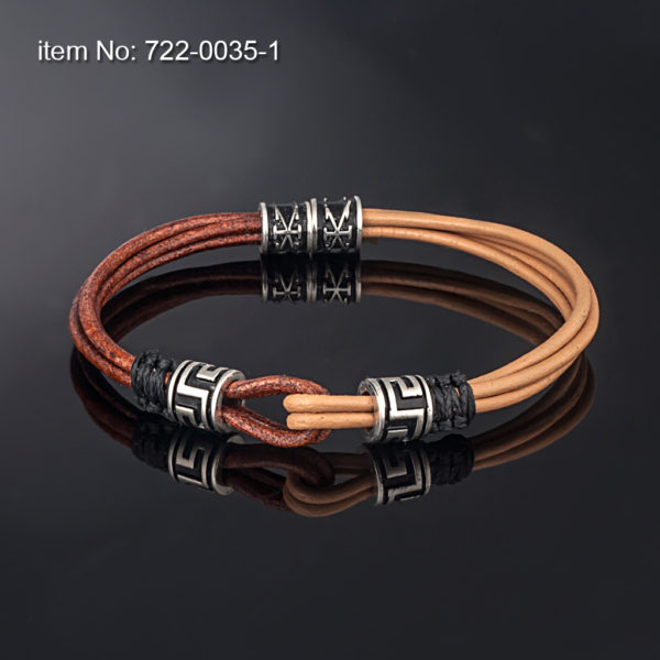 Sterling silver bracelet with motif (8 mm). Genuine leather
