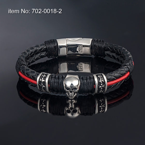 Skull with Fleur-de-lis bands, Sterling Silver Bracelet