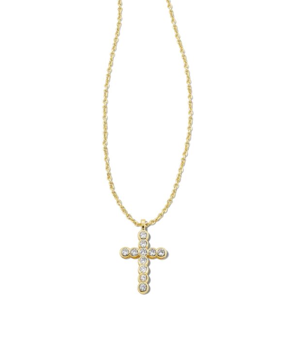 Cross Crystal Pendant Necklace - Gold