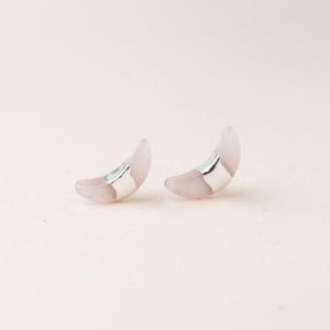 Crescent Moon Stud - Rose Quartz/Silver