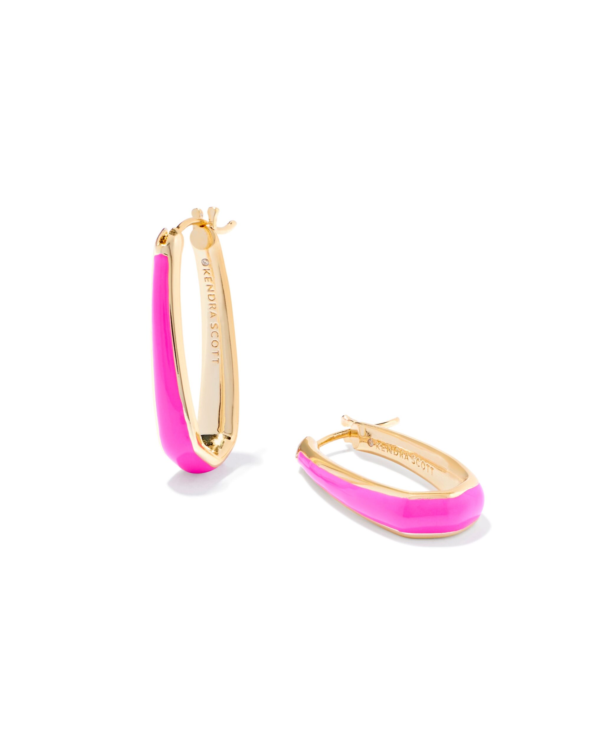 Kelsey Hoop Earrings - Gold with Pink Enamel