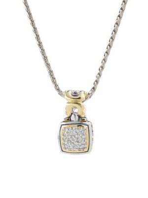 two tone Square Pavé Enhancer with 16" chain handcrafted by john medeiros