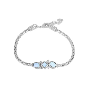 3 Blue Opals Single Strand Bracelet - Rhodium
