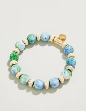 Stone Stretch Bracelet 10mm Mottled Jade Green/Blue