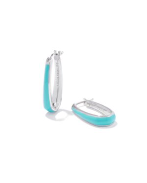 Kelsey Hoop Earrings - Silver with Turquoise Enamel