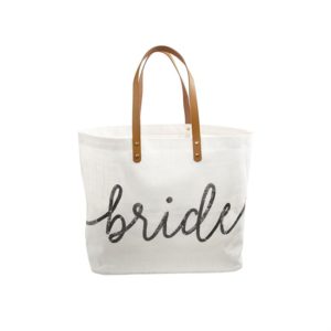 White Bride Sequin Jute Tote Bag