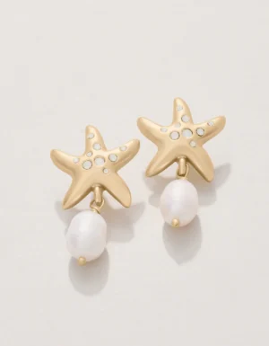 Starfish Pearl Earrings Gold/White Opal