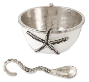 Mud Pie 4851100 Enamel Starfish Dip Cup Set, Silver