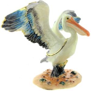 Kubla Craft Stretching Pelican Trinket Box, Accented with Austrian Crystals, 4.25 Inches Long