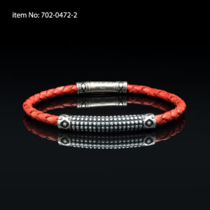 Bracelet with Sterling Silver sea urchin design and red braided genuine leather