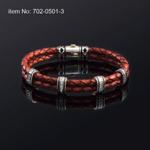 Bracelet with Sterling Silver design in white zircon and red braided genuine leather