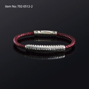Bracelet with Sterling Silver meander design and red braided genuine leather