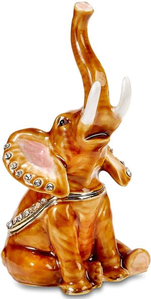 Kubla Crafts Enameled Baby Elephant Trinket Box, Accented with Austrian Crystals, 3.5 Inches Tall