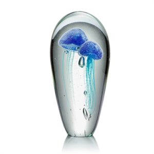 Art Glass Blue Jellyfish Duo 9.5 Inch