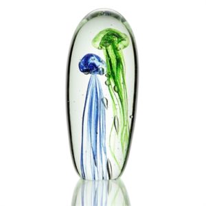 Art Glass Blue and Green 7 Inch Jellyfish Duo