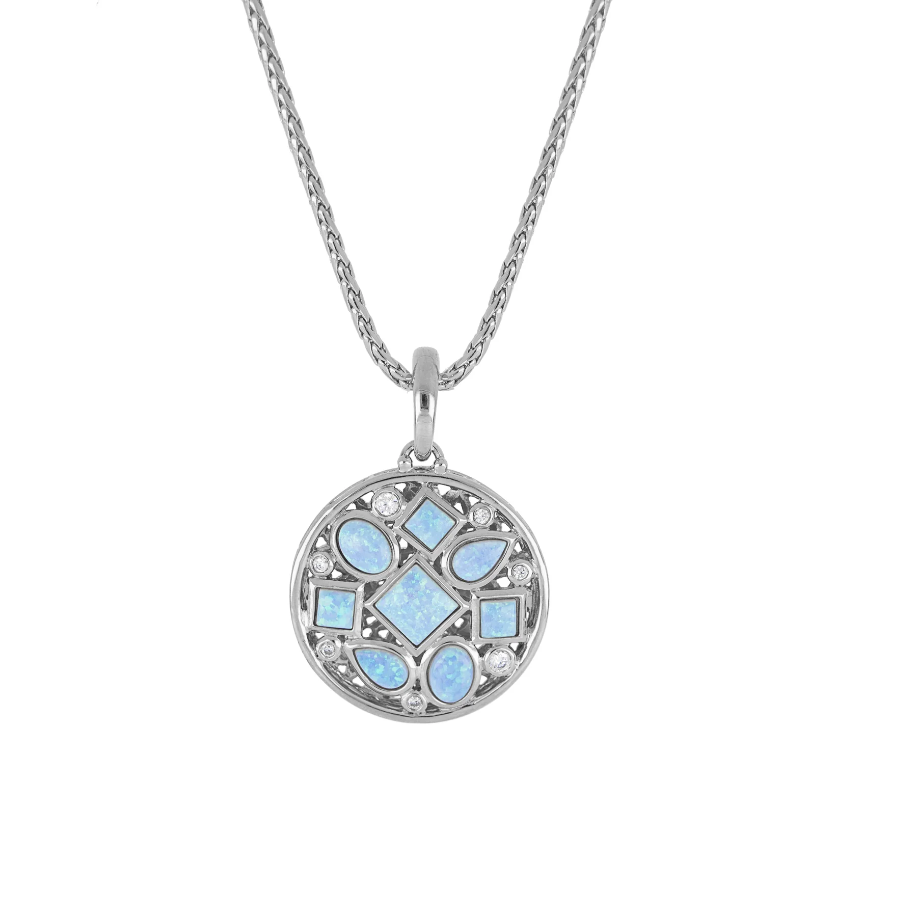8 Blue Opals Pendant Necklace - Rhodium