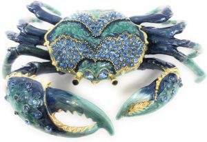 Kubla Craft Enameled Blue Crab Trinket Box, Accented with Austrian Crystals