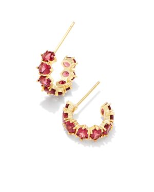 Cailin Crystal Huggie Earrings - Gold with Red Crystal