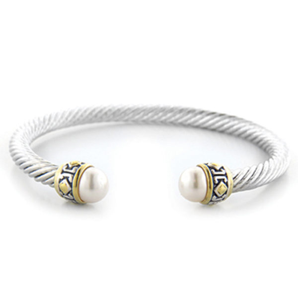 two tone Small Pearl Wire Cuff Bracelet