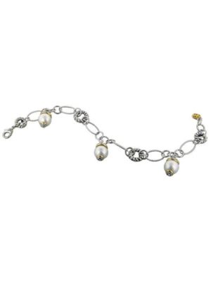 two tone link bracelet with pearl drops handcrafted by john medeiros