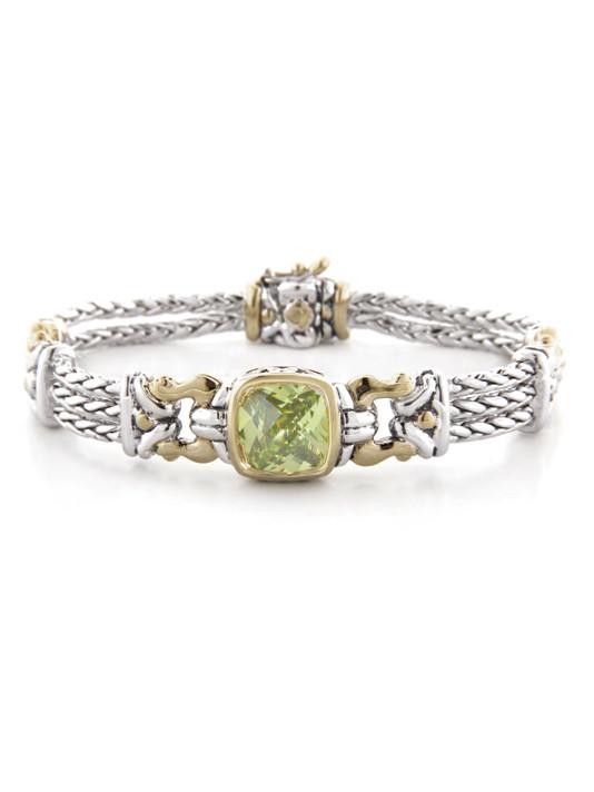 two tone peridot Square Pave Triple Strand Bracelet handcrafted in the USA by john medeiros
