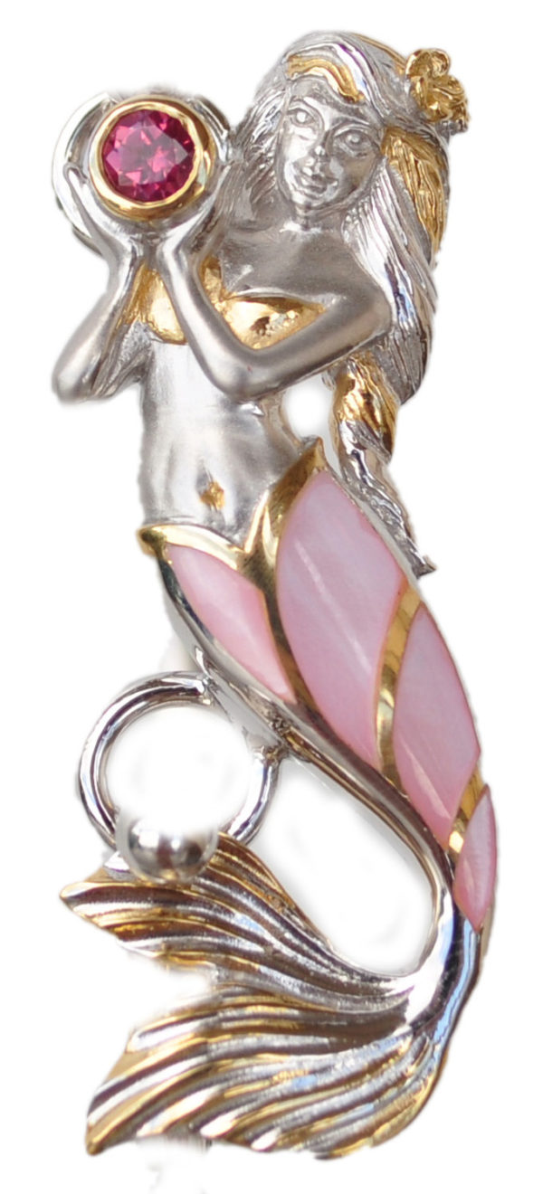 Sterling silver and 18kt gold mermaid with opals by kovel