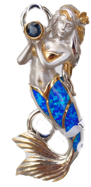 Sterling silver and 18kt gold mermaid with opals by kovel