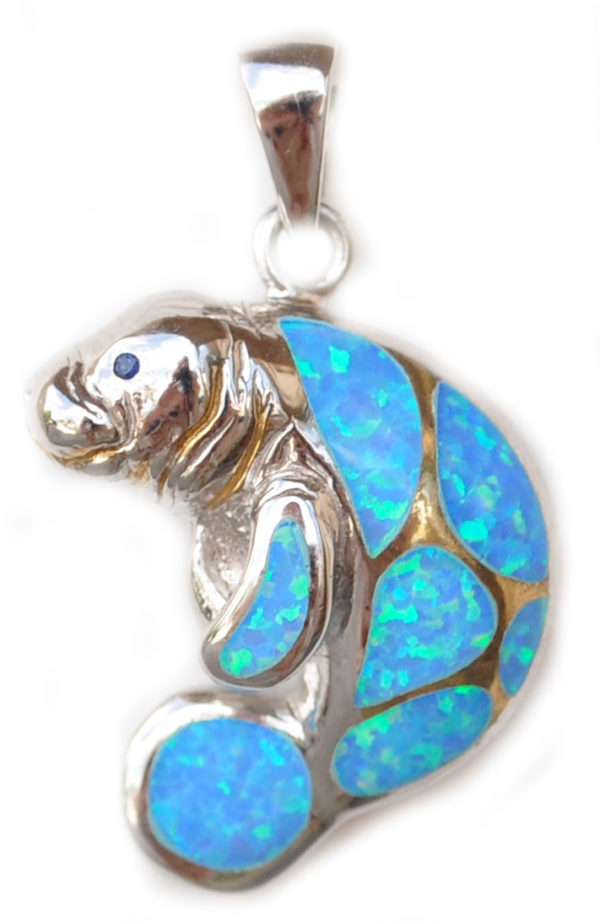 Sterling silver and 18kt gold Blue Manatee Pendant with opals by kovel