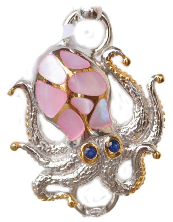 Sterling silver and 18kt gold Crawling Octopus Topper with mother of pearl by kovel