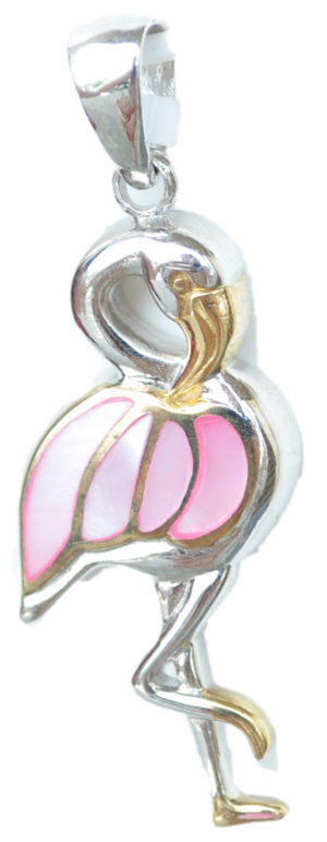 two tone standing flamingo with pink mother of pearl wings by kovel