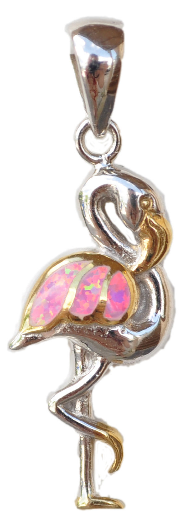 Sterling silver and 18kt gold Petite Flamingo Pendant with opals by kovel