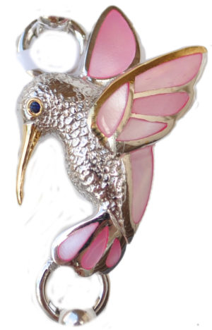 Sterling silver and 18kt gold Humming Bird Topper with mother of pearl by kovel