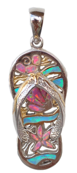 Sterling silver and 18kt gold Flip Flop Pendant with opals by kovel