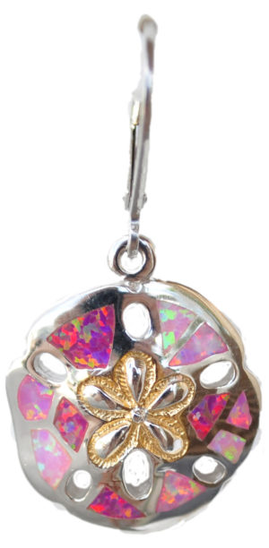 Sterling silver and 18kt gold Sand Dollar earrings with opals by kovel