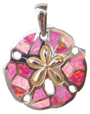 Sterling silver and 18kt gold Sand Dollar pendant with opals by kovel