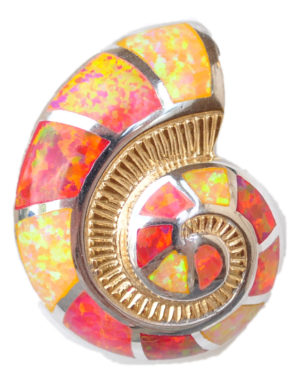 Sterling silver and 18kt gold Nautilus Shell Pendant with opals by kovel
