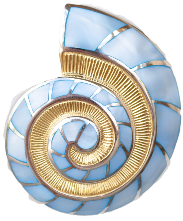 Sterling silver and 18kt gold Nautilus Pendant with mother of pearl by kovel