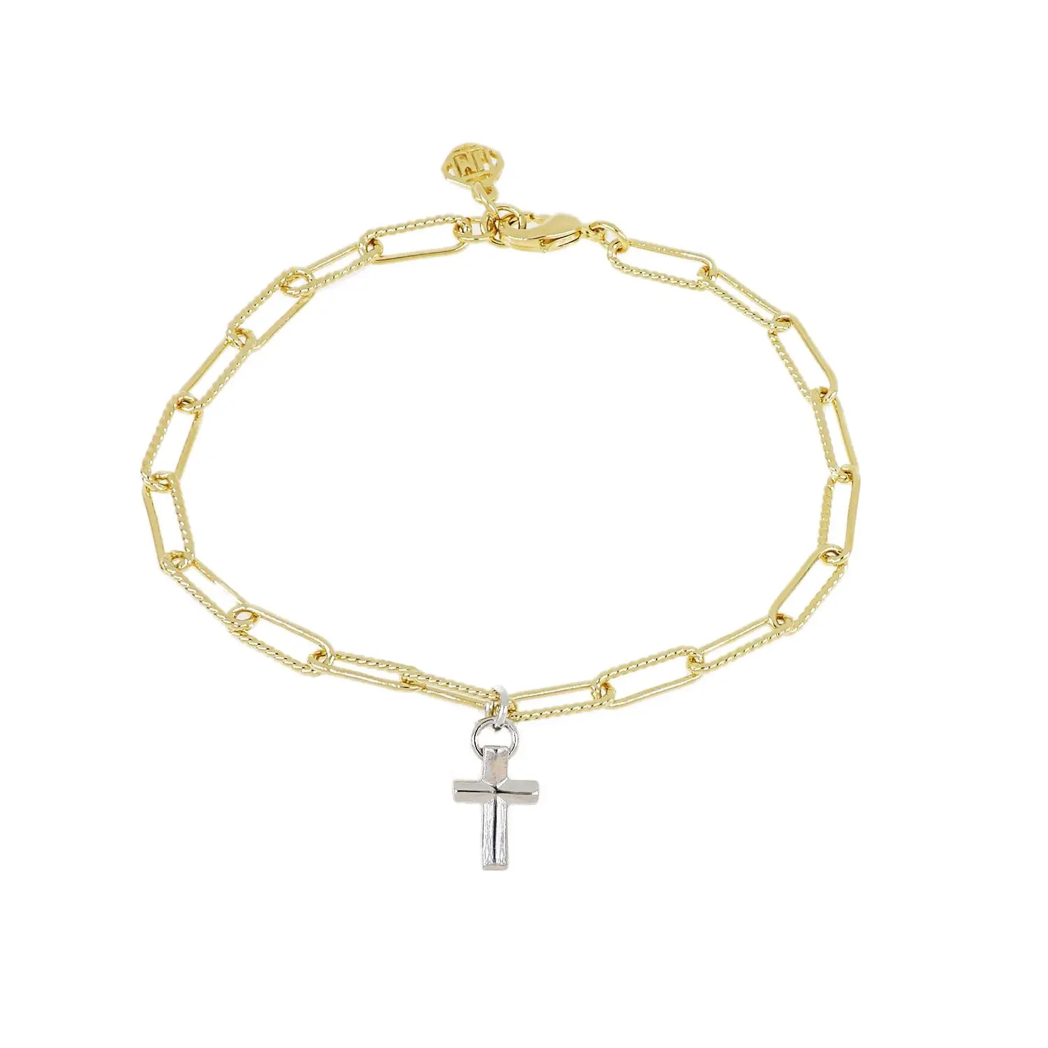 Diamante Cross Charm Bracelet - Gold