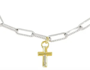 Diamante Necklace Cross 16-18" - Rhodium