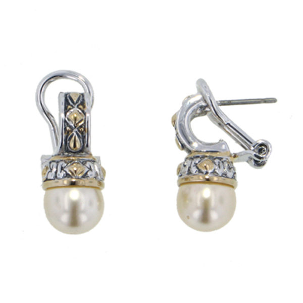 two tone Small Pearl Earrings