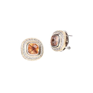 two tone champagne Pave Accented Square Post with Clip Earrings handcrafted in the USA by John Medeiros