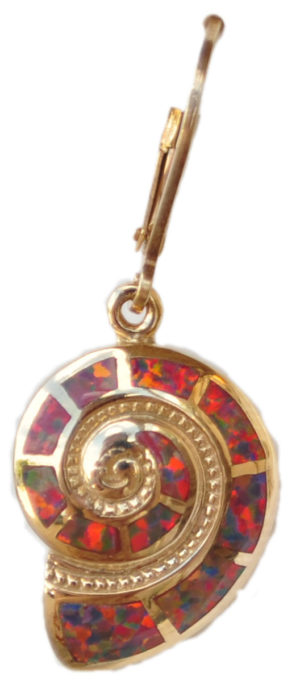Sterling silver and 18kt gold Red Nautilus Shell Earrings with opals by kovel