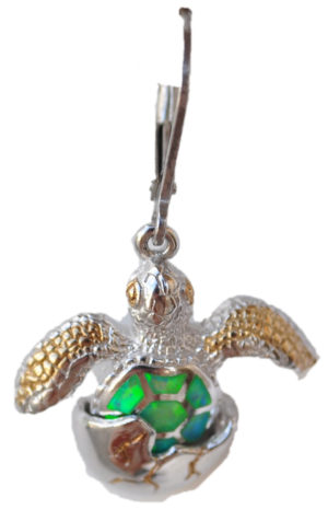 Sterling silver and 18kt gold Turtle Hatchling Earrings with opals by kovel