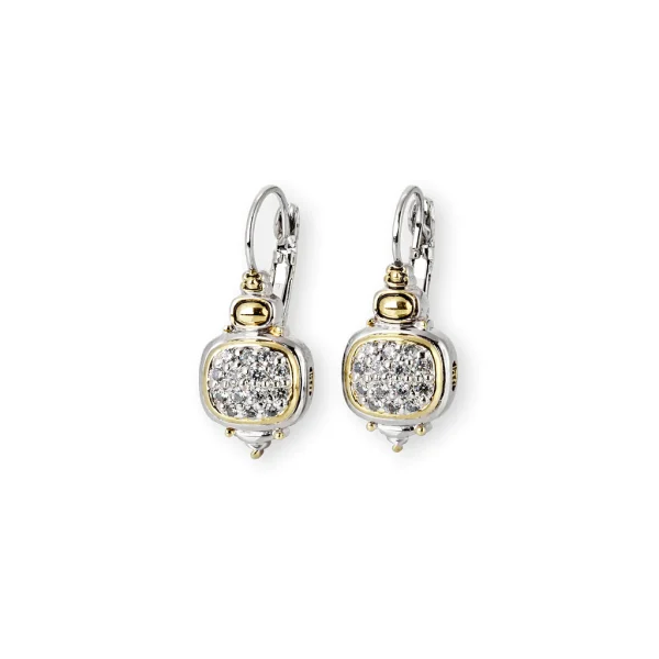 two tone pave Nouveau CZ French Wire Earrings