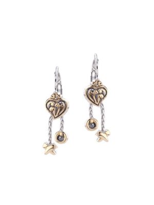 two tone Heart Earrings with XO Dangles handcrafted in USA by john medeiros