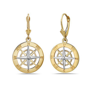 Compass Rose Yellow & White Gold Earrings Medium