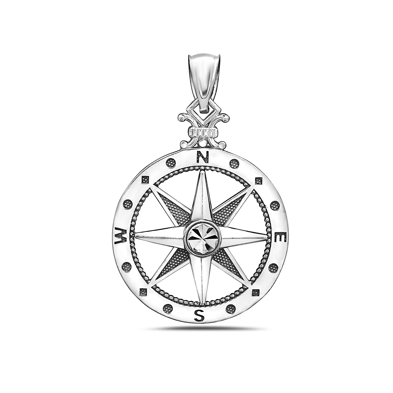 Medium Compass White Gold Pendant The Bronze Lady
