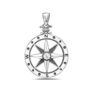 Large Compass White Gold Pendant