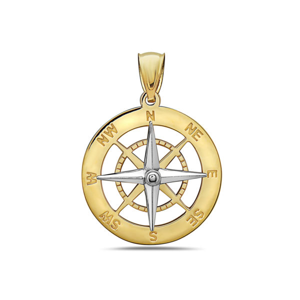 Compass Yellow and White Gold Pendant Medium