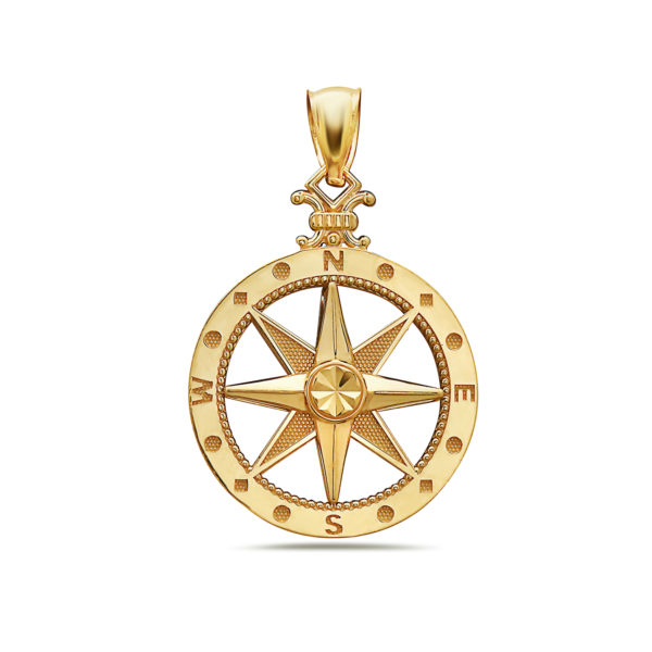 Large Compass Yellow Gold Pendant